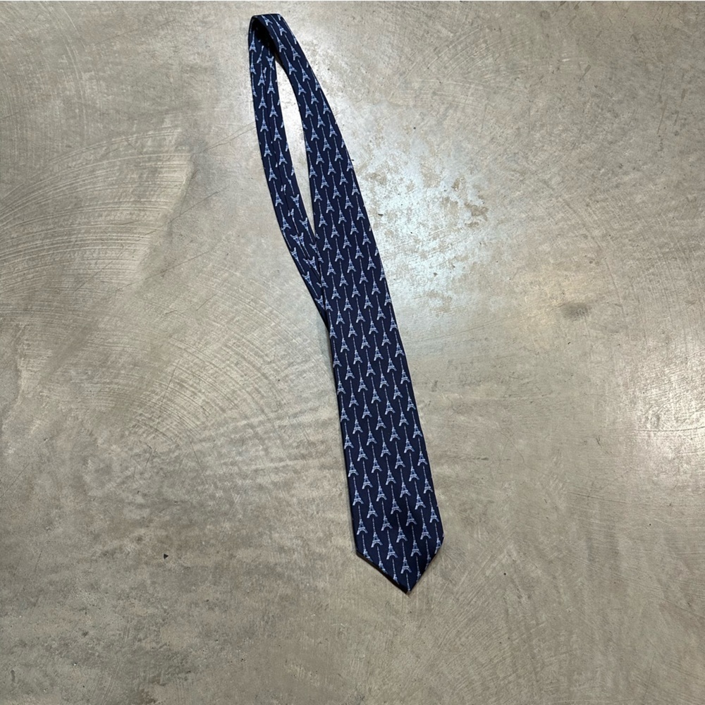 Vintage Reflets D’Art Navy Effile Tower Silk Tie